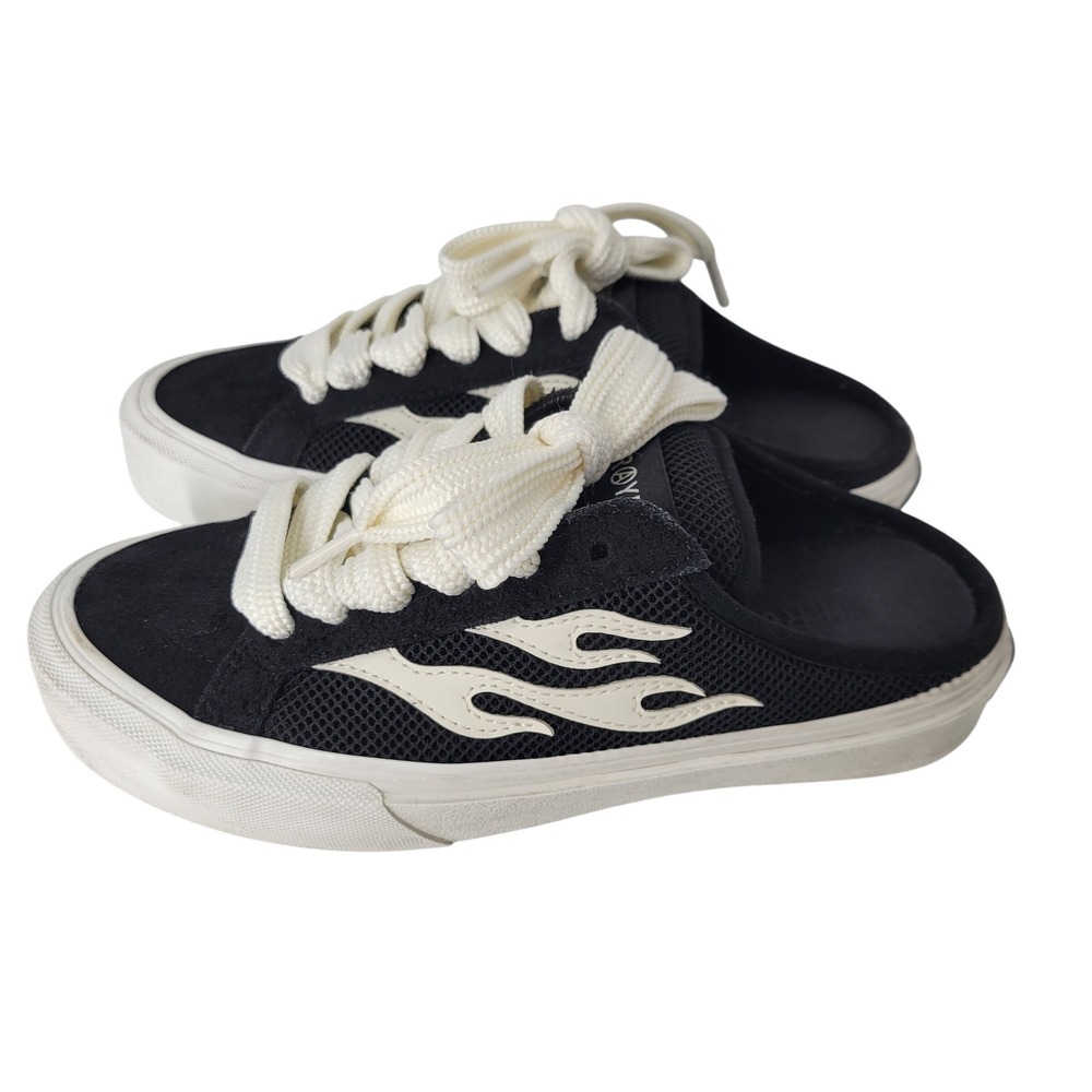 STRAYE Venice Flame Mule Sneakers Black Cream Suede Slip On Mens 6 Womens 7.5